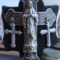 NEW! OOAK Marian Cross Cuff Bracelet with Unique Dimensional Cross,Antique Sterling Medallions,Bead Point Crosses