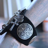 NEW! OOAK Marian Cross Cuff Bracelet with Unique Dimensional Cross,Antique Sterling Medallions,Bead Point Crosses