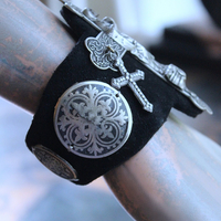 NEW! OOAK Marian Cross Cuff Bracelet with Unique Dimensional Cross,Antique Sterling Medallions,Bead Point Crosses