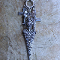NEW! The Armor of God Necklace with Antique Sterling Filigree Sword & Sheath, Sterling Engraved Connector,Sterling Shield & Dagger