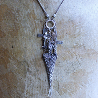 NEW! The Armor of God Necklace with Antique Sterling Filigree Sword & Sheath, Sterling Engraved Connector,Sterling Shield & Dagger