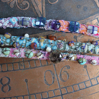 NEW! Set of 3 Antique Kantha Textile Bracelets with Faceted and Polished Gemstones,Kantha Tassel, Antique Buttons