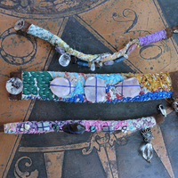 NEW! Set of 3 Antique Kantha Textile Bracelets with Faceted Tourmaline, Faceted and Polished Gemstones,Kantha Tassel, Shell Buttons