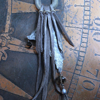 NEW! Divine Bird Necklace with Cast Bird Wing, Unique Chain and Leather Ties, Faceted Smoky Quartz, Vintage Chain Tassel