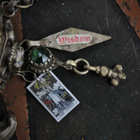 Unique Antique Gypsy Nomad Cuff Bracelet w/Inset Faceted Crystal Stones,Faceted Rock Quartz,2 Miniature Tarot Cards,Red Coral Stick,Found Shells +More!