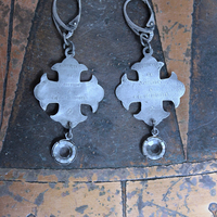 NEW! French Marian Medal Earrings with Vintage Flat Faceted Crystal Drops & Sterling Leverback Earring Wires