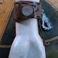 NEW! Unique Leather Cuff Bracelet with Picture Jasper,Sterling Moon, Star & Capped Clear Rock Quartz Point, Druzy Crystal & More!