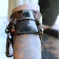 NEW! Unique Leather Cuff Bracelet with Picture Jasper,Sterling Moon, Star & Capped Clear Rock Quartz Point, Druzy Crystal & More!