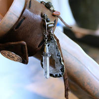 NEW! Unique Leather Cuff Bracelet with Picture Jasper,Sterling Moon, Star & Capped Clear Rock Quartz Point, Druzy Crystal & More!