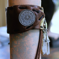 NEW! Unique Leather Cuff Bracelet with Picture Jasper,Sterling Moon, Star & Capped Clear Rock Quartz Point, Druzy Crystal & More!