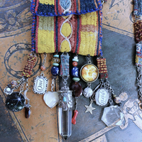NEW! The Soul Necklace w/Antique Lambani Textile Pouch & Chain, Silver Capped Clear Quartz Point,Star,Moon & Multiple Dangles