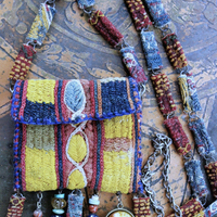 NEW! The Soul Necklace w/Antique Lambani Textile Pouch & Chain, Silver Capped Clear Quartz Point,Star,Moon & Multiple Dangles