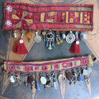 NEW! Antique Lambani Textile Cuff Bracelet Set with Faceted Garnets, Polished Garnet Cabochon Amber, Multiple Dangles & Drops