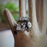 NEW! Be Still Antique Gypsy Ring w/Faceted Quartz Points,Tiny Sterling Prayer Box,Bi-Color Tourmaline,Tiny Antique Coptic Cross+Much More!