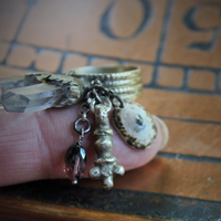 NEW! Be Still Antique Gypsy Ring w/Faceted Quartz Points,Tiny Sterling Prayer Box,Bi-Color Tourmaline,Tiny Antique Coptic Cross+Much More!