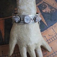 The Swords of Love Antique Gypsy Bracelet w/Crystal Rock Quartz Points,Sterling Engraved 3 Swords Tarot Medal,Faceted Rock Quartz,Antique Sterling Tassel + More!