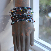 NEW! Unique 5 Coil Wrap Bracelet w/Vintage Denim,Antique Faceted Crystal Beads,Vintage Beads,Tiny Heishi Beads Tassel & Turquoise Beads