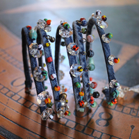 NEW! Unique 5 Coil Wrap Bracelet w/Vintage Denim,Antique Faceted Crystal Beads,Vintage Beads,Tiny Heishi Beads Tassel & Turquoise Beads