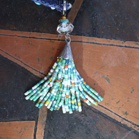 NEW! Unique 5 Coil Wrap Bracelet w/Vintage Denim,Antique Faceted Crystal Beads,Vintage Beads,Tiny Heishi Beads Tassel & Turquoise Beads