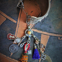 The Presence of God Wide Cuff Bracelet w/Amazing Gypsy Cuff,Antique & Vintage Medals and Drops,Beaded Banjara Tassel,Faceted Quartz Point & More!