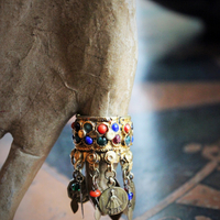 Amazing Antique Kuchi Gypsy Gold Ring w/Antique French Medals,Tiny Gypsy Bead and Heart Drops