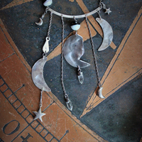 NEW! As Fine as Soul Necklace w/Antique Inlaid Crescent Moons, Antique Sterling Moons & Stars,Rare French "Crepuscule" (Twilight) Moon Medal,Antique Mardi Gras Beads