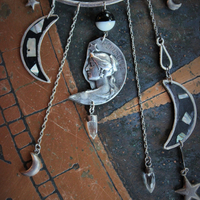  NEW! As Fine as Soul Necklace w/Antique Inlaid Crescent Moons, Antique Sterling Moons & Stars,Rare French "Crepuscule" (Twilight) Moon Medal,Antique Mardi Gras Beads