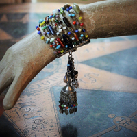 Raise You to the Heavens Bracelet w/12 Antique Mardi Gras Bead Strands,Antique Kuchi Gypsy Tassel,Antique Marian Medal,Antique Coptic Cross and Much More!