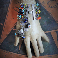 Raise You to the Heavens Bracelet w/12 Antique Mardi Gras Bead Strands,Antique Kuchi Gypsy Tassel,Antique Marian Medal,Antique Coptic Cross and Much More!