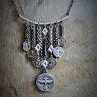Come Holy Spirit Necklace w/RARE Antique Sterling French Vene Sancte Spiritus Medal,Antique Faceted Rock Crystal Connectors,6 Antique French Medals,Vintage & Antique Chain Fragments