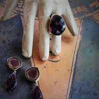 "One of Kind" Numbered & Signed Stephen Dweck Sterling Vermeil Watermelon Tourmaline & Tourmaline Ring and Earring Set