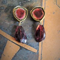 "One of Kind" Numbered & Signed Stephen Dweck Sterling Vermeil Watermelon Tourmaline & Tourmaline Ring and Earring Set