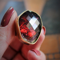 "One of Kind" Numbered & Signed Stephen Dweck Sterling Vermeil Watermelon Tourmaline & Tourmaline Ring and Earring Set