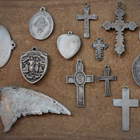 Collection of 13 Unique Crosses, Medals & Cast Bird Wing  - Set of 13 Old Casts for your own Jewelry Creations!