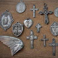 Collection of 13 Unique Crosses, Medals & Cast Bird Wing  - Set of 13 Old Casts for your own Jewelry Creations!