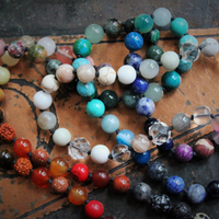 Healer of all Beings Necklace w/Hand Knotted Gemstone Mala, Antique Sterling Crucifix Medal,Antique Buddha Sanskrit Medal,Aramaic Prayer Glass Vessel,Faceted Amethyst,Turquoise Nugget