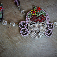 Joy Follows Necklace w/Antique Prong Set Rhinestone Faces,Antique Embossed Chain,Antique Chain Tassel, Antique Faceted Art Deco Beads