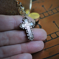 Unique Wide Vintage Micro Pave Sterling Vermeil Cuff Bracelet w/Antique French Sacred Heart Medal,Antique Gold Engraved Locket,Antique Religious Rose,Engraved French 'Fill My Heart with your Love' Cross