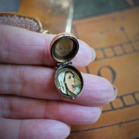 Unique Wide Vintage Micro Pave Sterling Vermeil Cuff Bracelet w/Antique French Sacred Heart Medal,Antique Gold Engraved Locket,Antique Religious Rose,Engraved French 'Fill My Heart with your Love' Cross