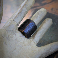 Distressed Leather Band Ring w/RARE Tiny Antique French Reliquary Cross,Antique French Sacred Heart of Jesus Medal,Antique Fatima Sacred Heart Marian Medal