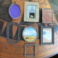 7 Antique Small Frame Destash for your own Creations - 3 Sterling,1 Unique Engraved Icons,2 Antique Cut Steel Bead,1 Carved Wood