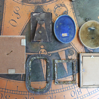 7 Antique Small Frame Destash for your own Creations - 3 Sterling,1 Unique Engraved Icons,2 Antique Cut Steel Bead,1 Carved Wood