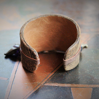 Distressed Leather Gypsy Charm Cuff Bracelet w/Sterling Tarot Medal,Mini Sterling Perfume/Oil Vessel,Antique Sterling Puffy Star & Crescent Moon Drops,Multiple