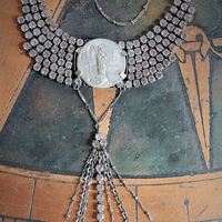 Antique European Faceted Winged Rhinestone Necklace Set w/Antique French Benitier Marian Finding,Vintage Sterling Link and Tiny Ball Chain,Chain Tassel