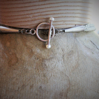 Amazing Vintage Sterling White Topaz Link Chain Necklace w/Silver Metallic Cord Chain,Sterling End Caps,Sterling & Pearl Toggle Closure