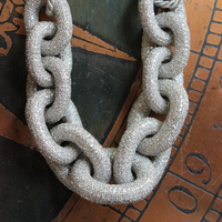 Amazing Vintage Sterling White Topaz Link Chain Necklace w/Silver Metallic Cord Chain,Sterling End Caps,Sterling & Pearl Toggle Closure