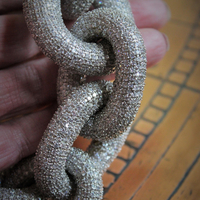 Amazing Vintage Sterling White Topaz Link Chain Necklace w/Silver Metallic Cord Chain,Sterling End Caps,Sterling & Pearl Toggle Closure