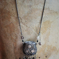 Antique Prayer Box Pendant Necklace w/Inset Antique French Medals,Antique Relic Medal,Antique Sterling Peace Dove & 4 Way Cross,Rare Antique French Sterling Our Lady of Moulins Medal & Much More!