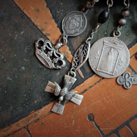 Antique Prayer Box Pendant Necklace w/Inset Antique French Medals,Antique Relic Medal,Antique Sterling Peace Dove & 4 Way Cross,Rare Antique French Sterling Our Lady of Moulins Medal & Much More!