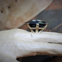 PRICE REDUCED! Majestic Dweck Ring Trio - Checkerboard Faceted Pyrite, Checkerboard Faceted Onyx and AMAZING Smoky Topaz & Garnet Statement Ring